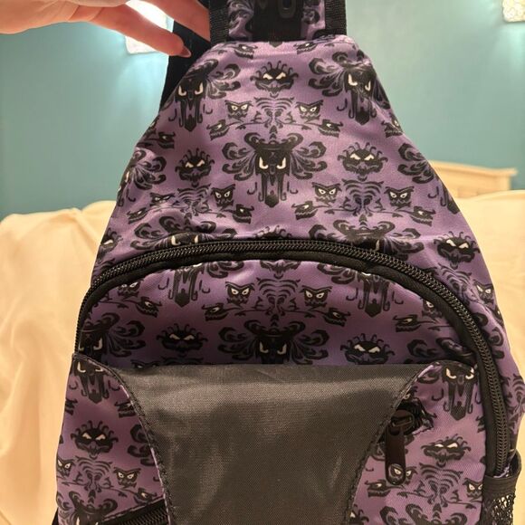 Haunted Mansion Wallpaper Chest Sling Bag Travel Shoulder Daypack Unisex Pur NEW - Picture 2 of 5